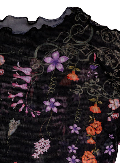 Set pantalón con camisa negro con parches de flores