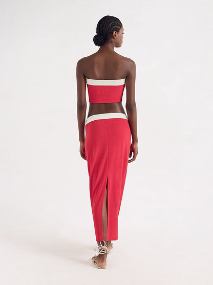 SET FALDA LARGA CON TOP ROJO CON BLANCO