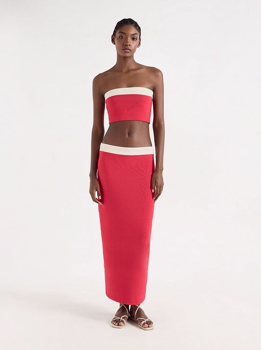 SET FALDA LARGA CON TOP ROJO CON BLANCO
