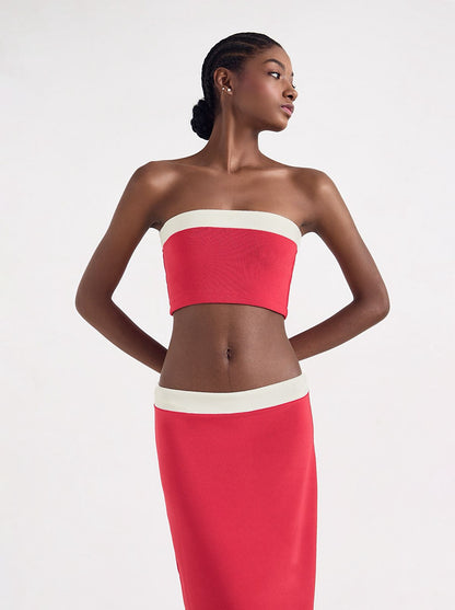 SET FALDA LARGA CON TOP ROJO CON BLANCO