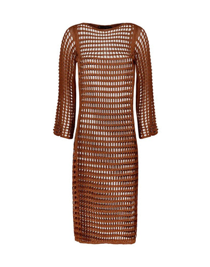 Vestido tejido café largo