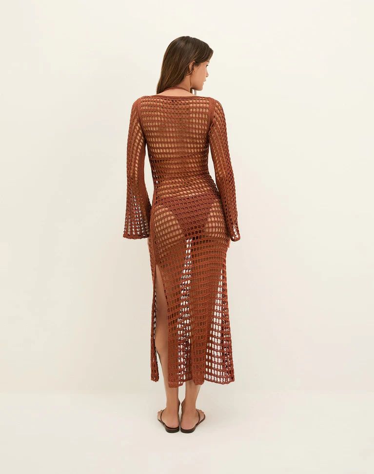 Vestido tejido café largo