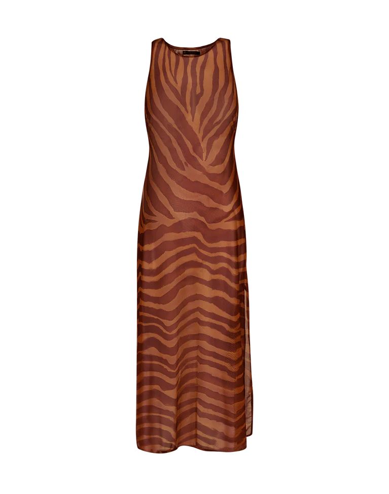 Vestido café animal print mesh