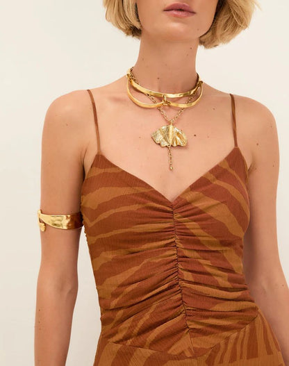 Vestido largo animal print café vaporoso