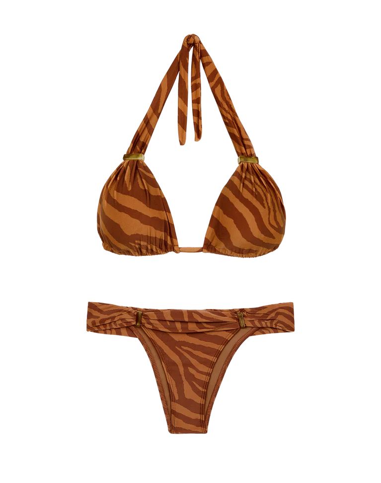 BIKINI ZEBRA CAFÉ ANIMAL PRINT CON APLICACIONES EN EL BOTTOM Y EL BRA