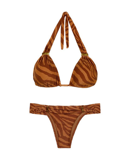 BIKINI ZEBRA CAFÉ ANIMAL PRINT CON APLICACIONES EN EL BOTTOM Y EL BRA