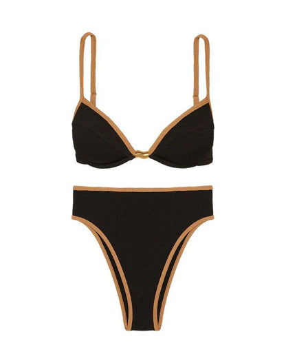 BIKINI NEGRO COPA CON RAYA CAMEL ALTO