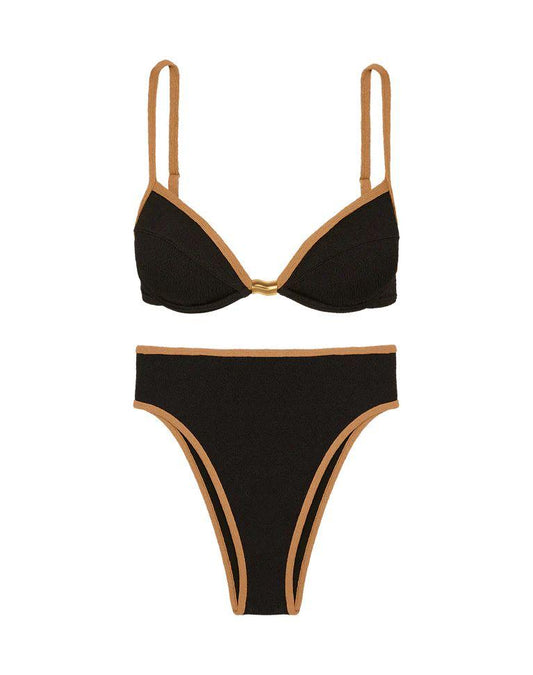 BIKINI NEGRO COPA CON RAYA CAMEL ALTO
