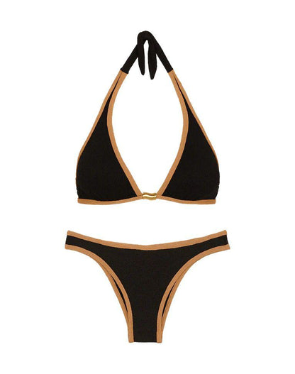 BIKINI NEGRO BAJO CON RAYA CAMEL TOP TRI