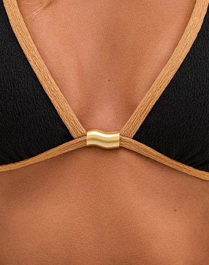 BIKINI NEGRO BAJO CON RAYA CAMEL TOP TRI