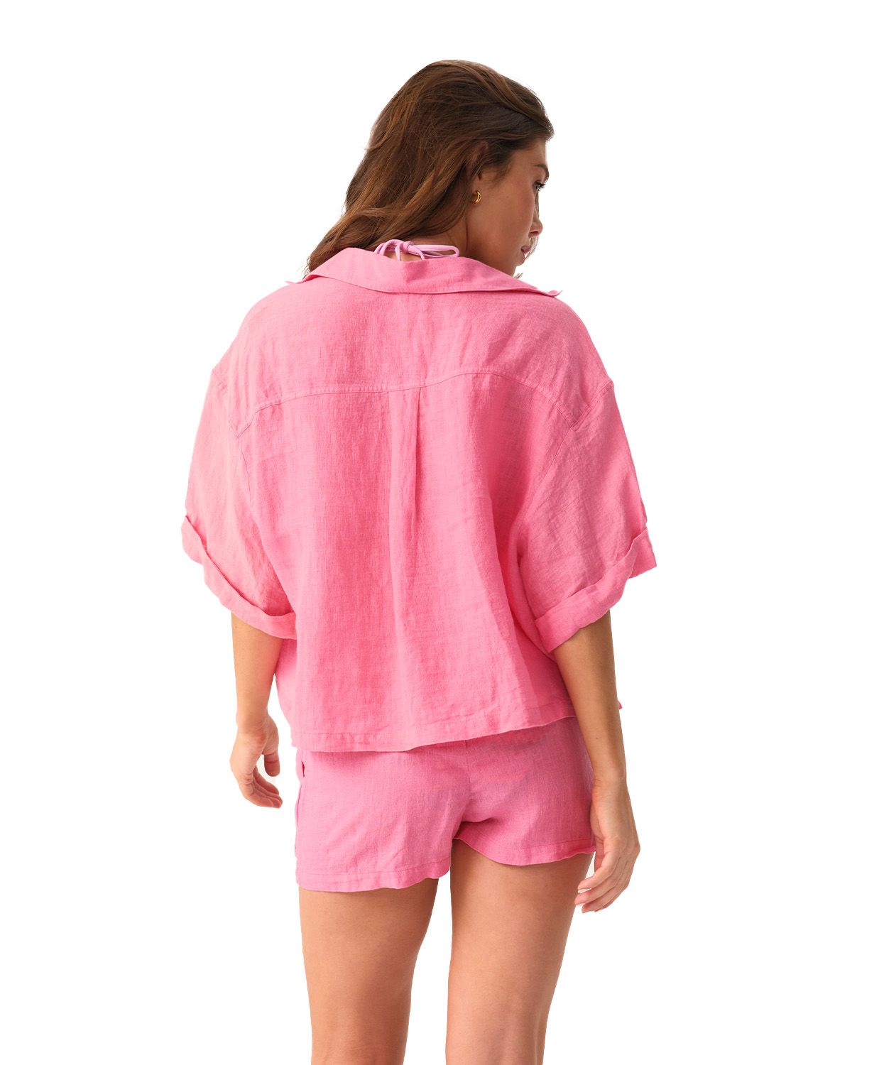 SET DE SHORT CON CAMISA ROSA DE LINO