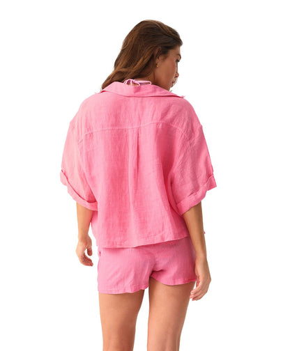 SET DE SHORT CON CAMISA ROSA DE LINO