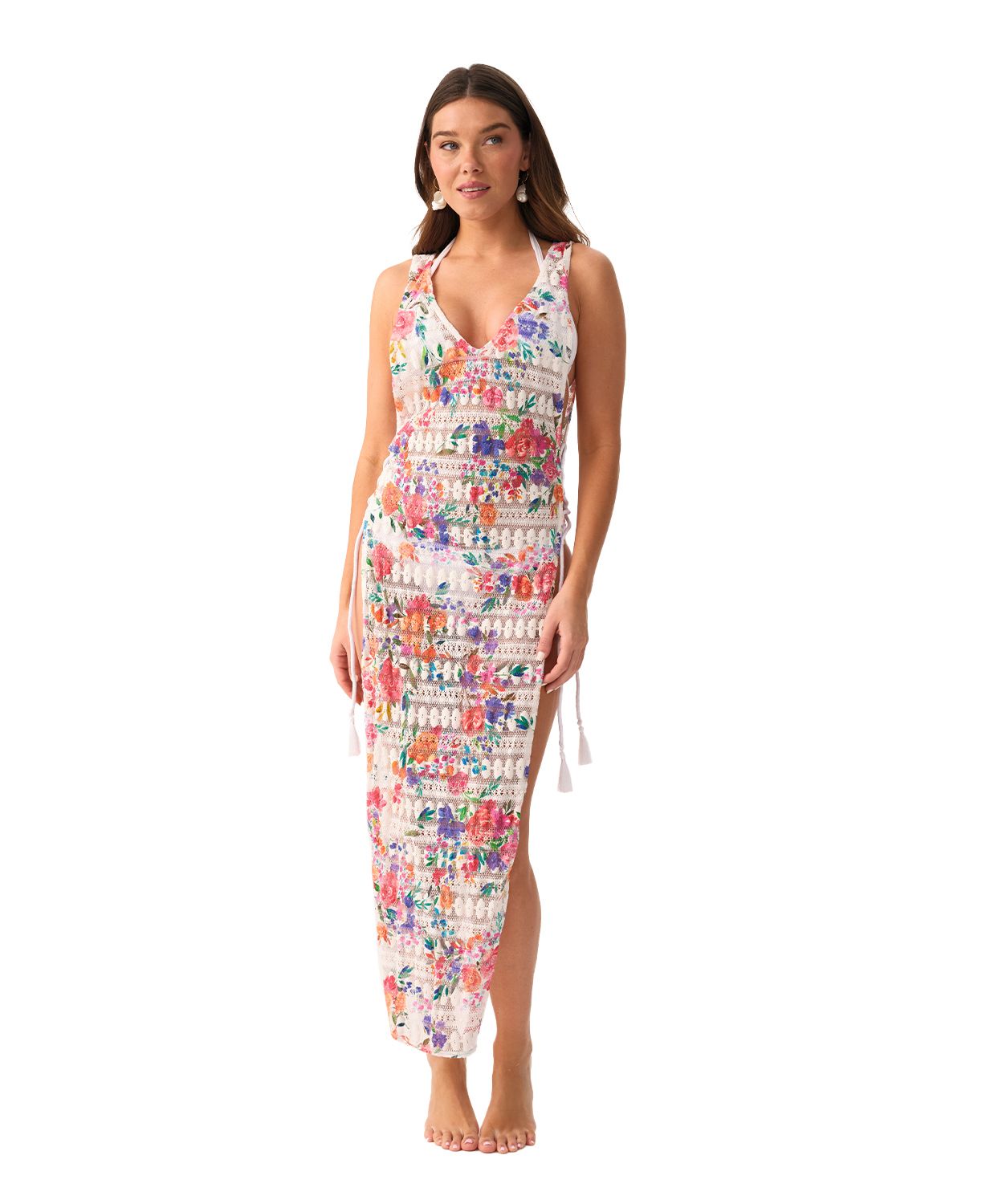 VESTIDO DE ENCAJE CON FLORES ESTAMPADAS