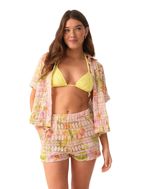 SET ROSA DE ENCAJE ESTAMPADO CON FLORES