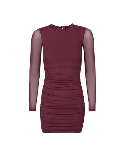 VESTIDO CORTO BERENJENA DRAPEADO