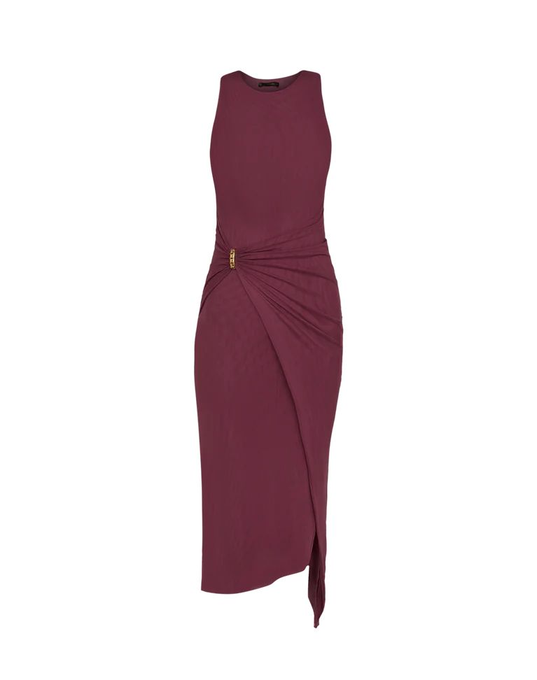 VESTIDO LARGO COLOR BERENJENA CON APLICACIONES