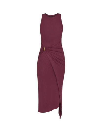 VESTIDO LARGO COLOR BERENJENA CON APLICACIONES