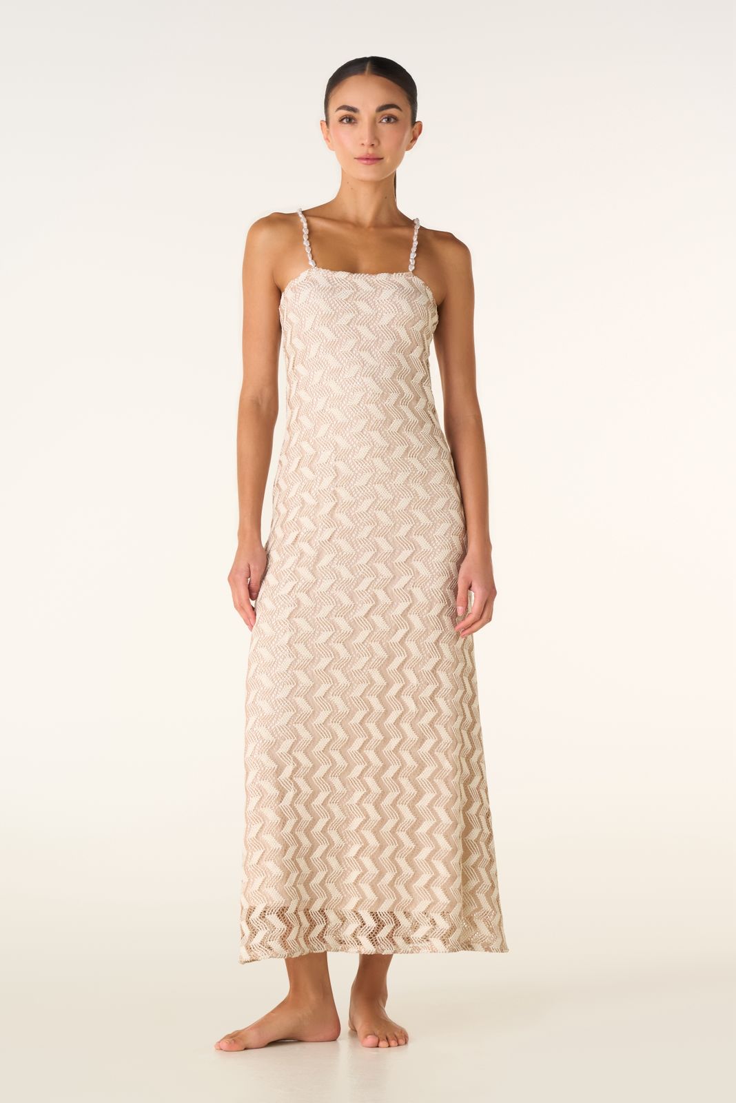 VESTIDO LARGO TEJIDO COLOR CHAMPAÑA
