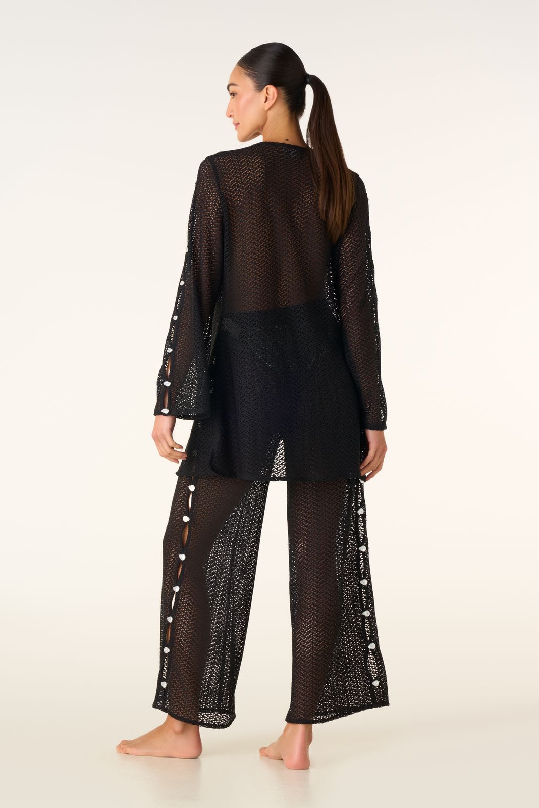 SET NEGRO CALADO CON PANTALÓN Y COVER UP