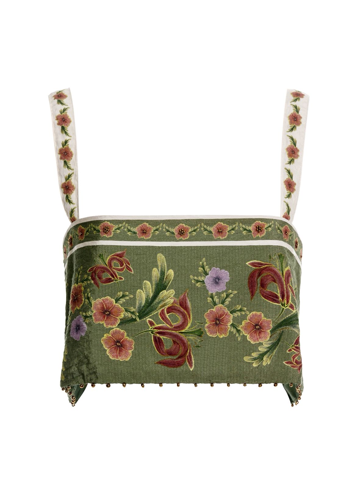 SET COLOR OLIVO CON FLORES ROSAS