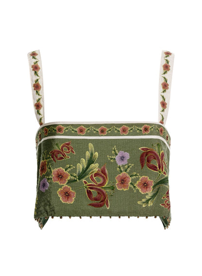 SET COLOR OLIVO CON FLORES ROSAS