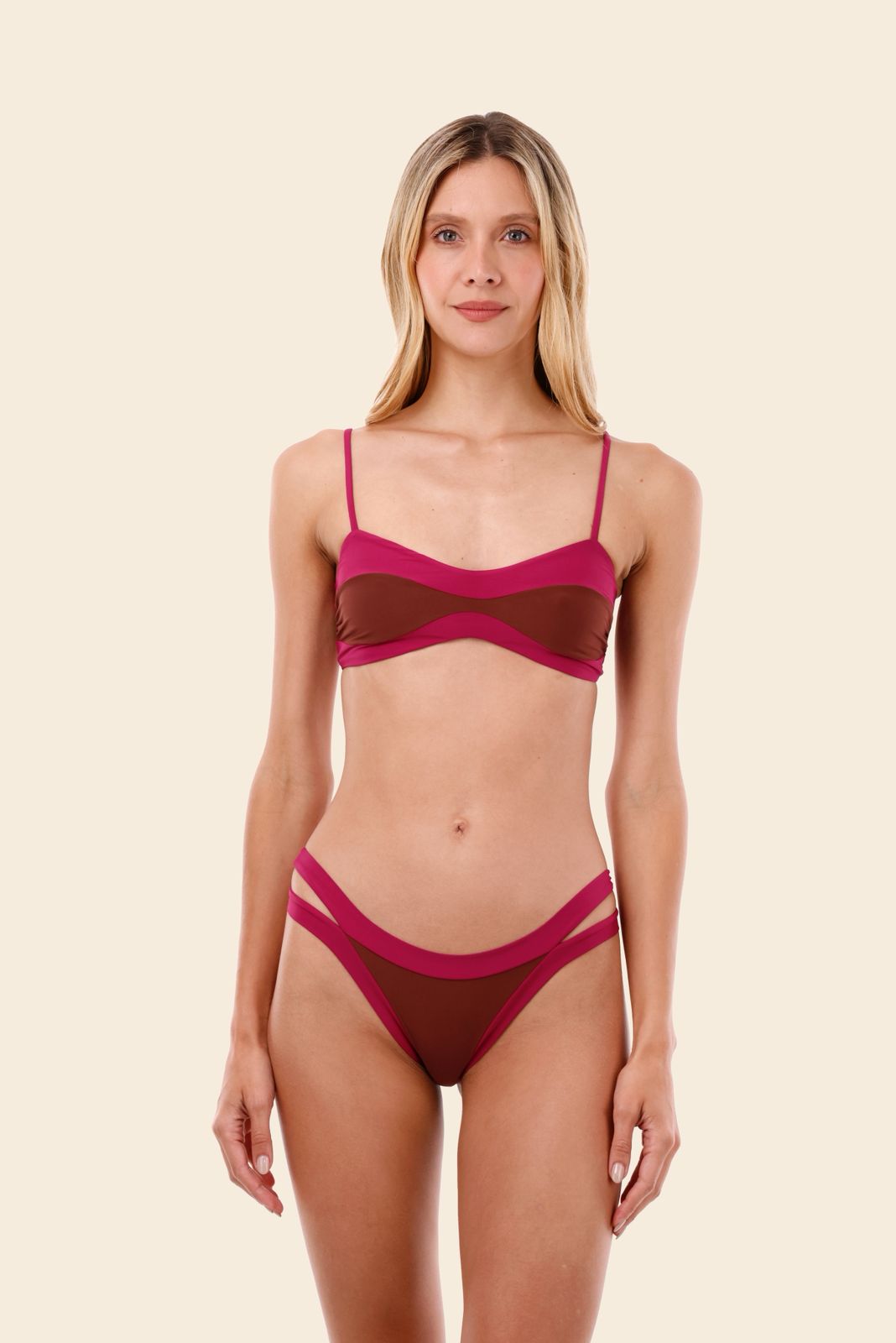 BIKINI BICOLOR CAFÉ CON ROSA