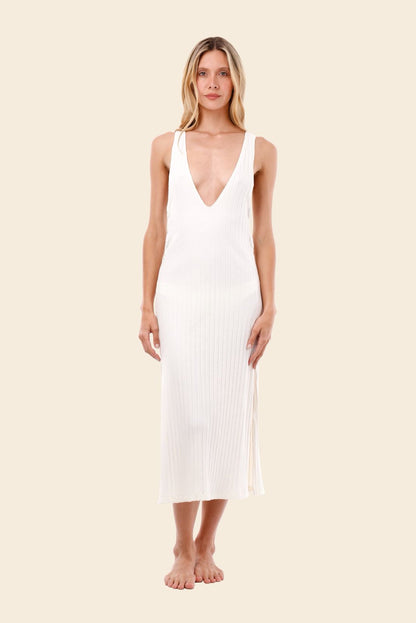 VESTIDO BLANCO REVERSIBLE ARGOLLAS DE LADO