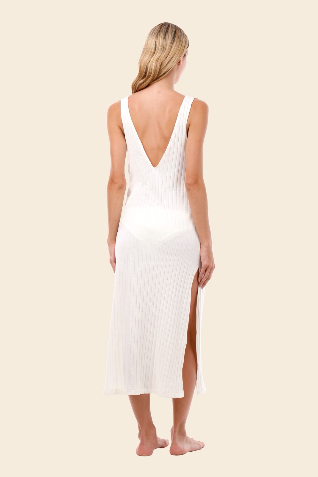 VESTIDO BLANCO REVERSIBLE ARGOLLAS DE LADO