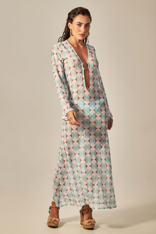 TÚNICA LARGA AZUL RETRO