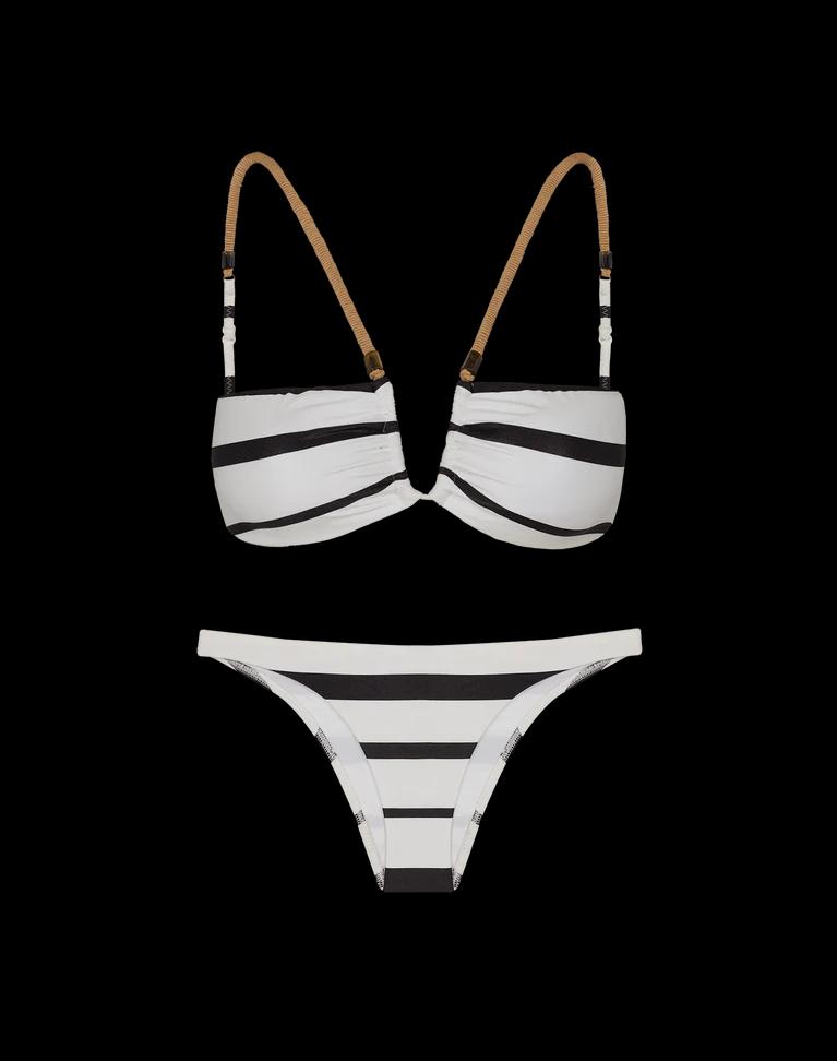 BIKINI BLANCO RAYAS NEGRAS CON MACRAMÉ