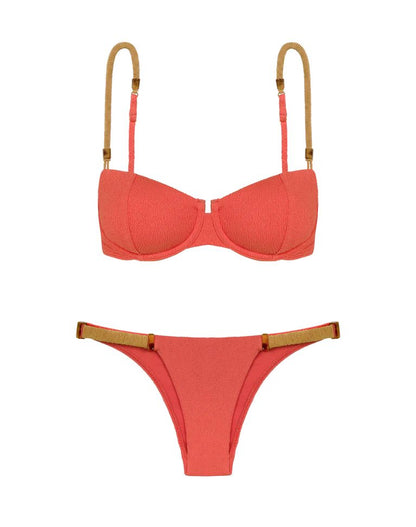 BIKINI COLOR FLAMINGO CON COPA Y MACRAME