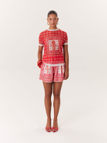 PLAYERA MESH ROJA TROPICAL