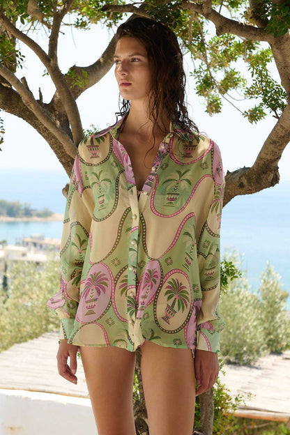 SET SHORT VERDE CON ROSA PALMERA