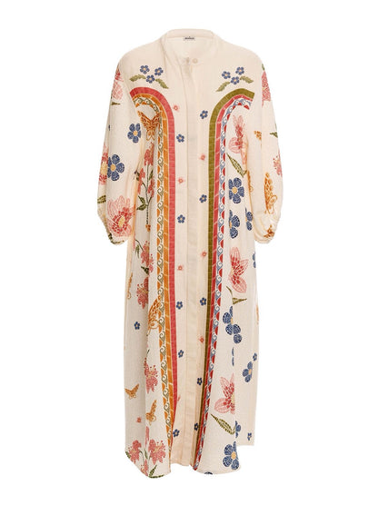 COVER UP OFF WHITE CON FLORES TIPO MOSAICO ROSAS