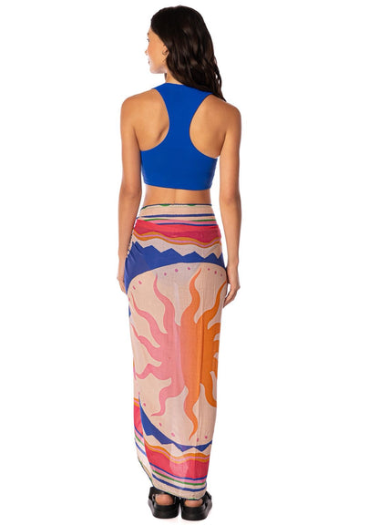 PAREO AZUL CON SOL NARANJA