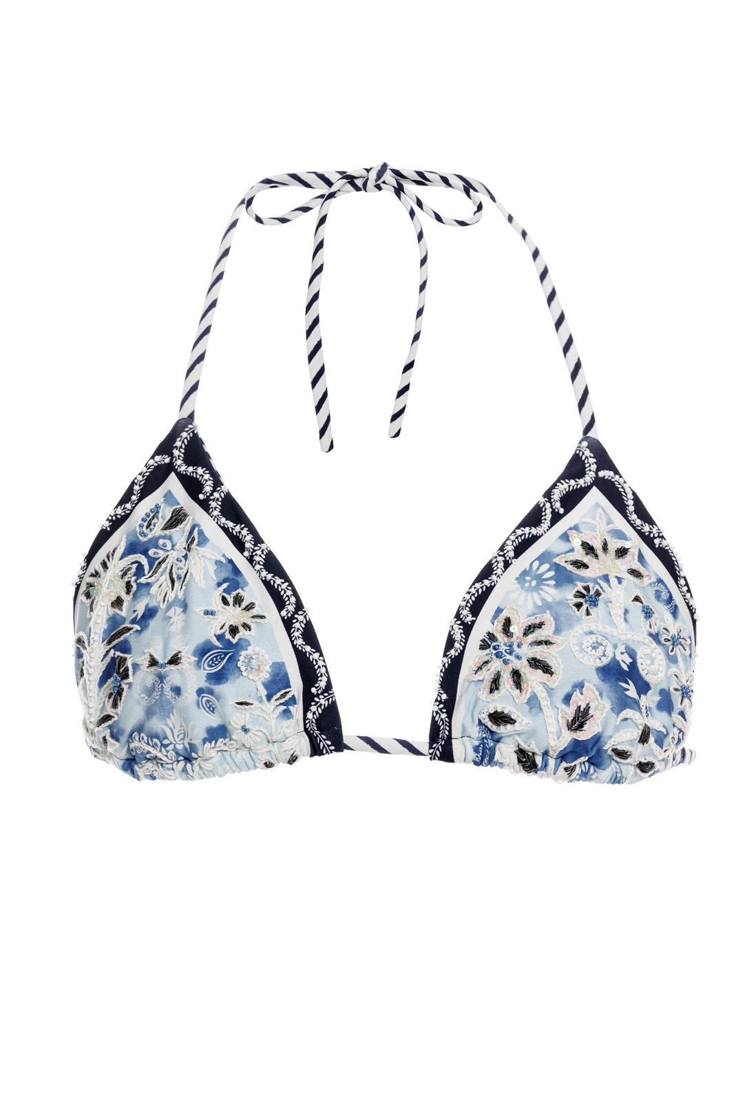 BIKINI AZUL BORDADO REVERSIBLE CON FLORES