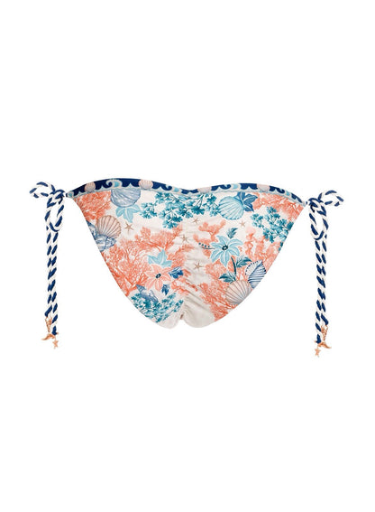 BIKINI FLORES AZULES CON NARANJA Y CONCHAS BORDADO