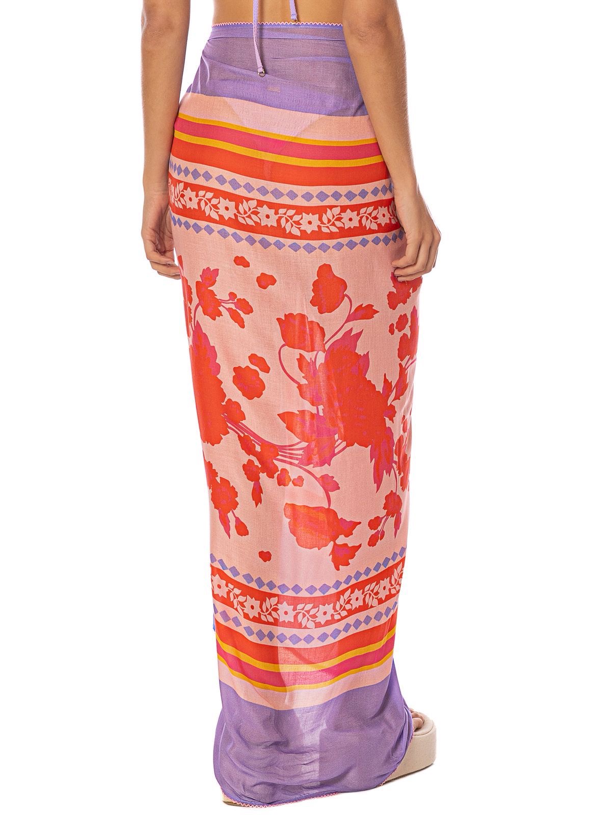 PAREO LILA CON ROSA FLORES NARANJAS